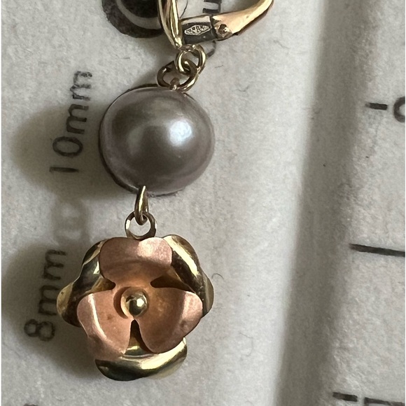 Solid 14k YG ROSE & PEARL pendant . 10mm gray south Sea pearl-6.55g , 16” chain - Picture 7 of 7